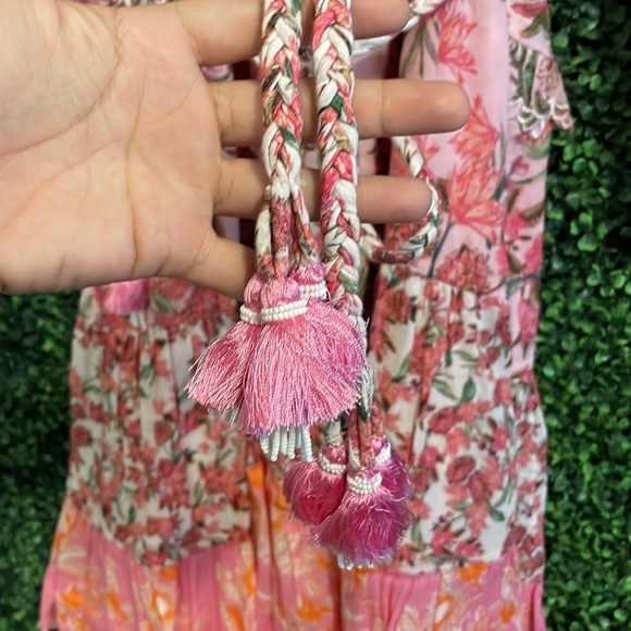 NWT HEMANT & NANDITA Midi Tiered Floral Dress with Braided Belt - Picture 9 of 11